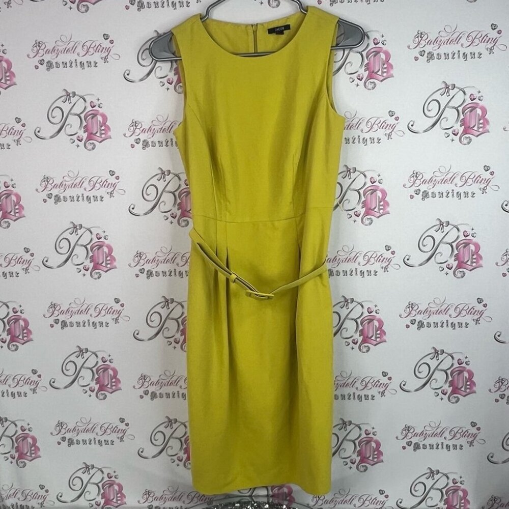 Jacob Dress belt belted waist Vibrant green Yellow Midi Dress pleated luxe